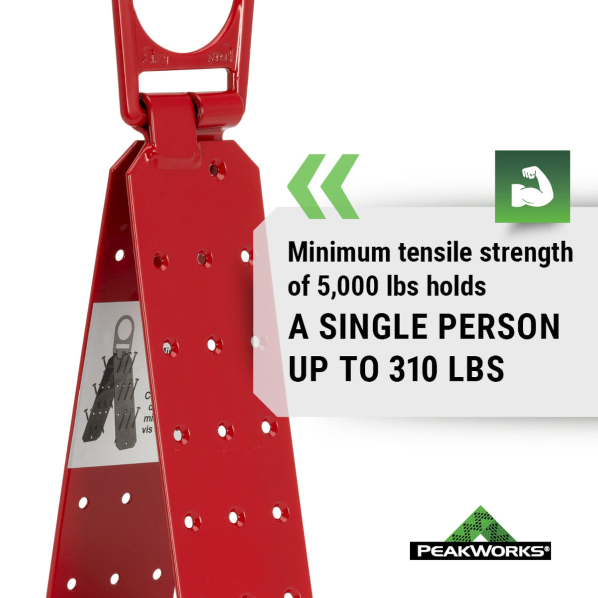 PeakWorks labeling and high-strength connection reflect ANSI/OSHA compliance