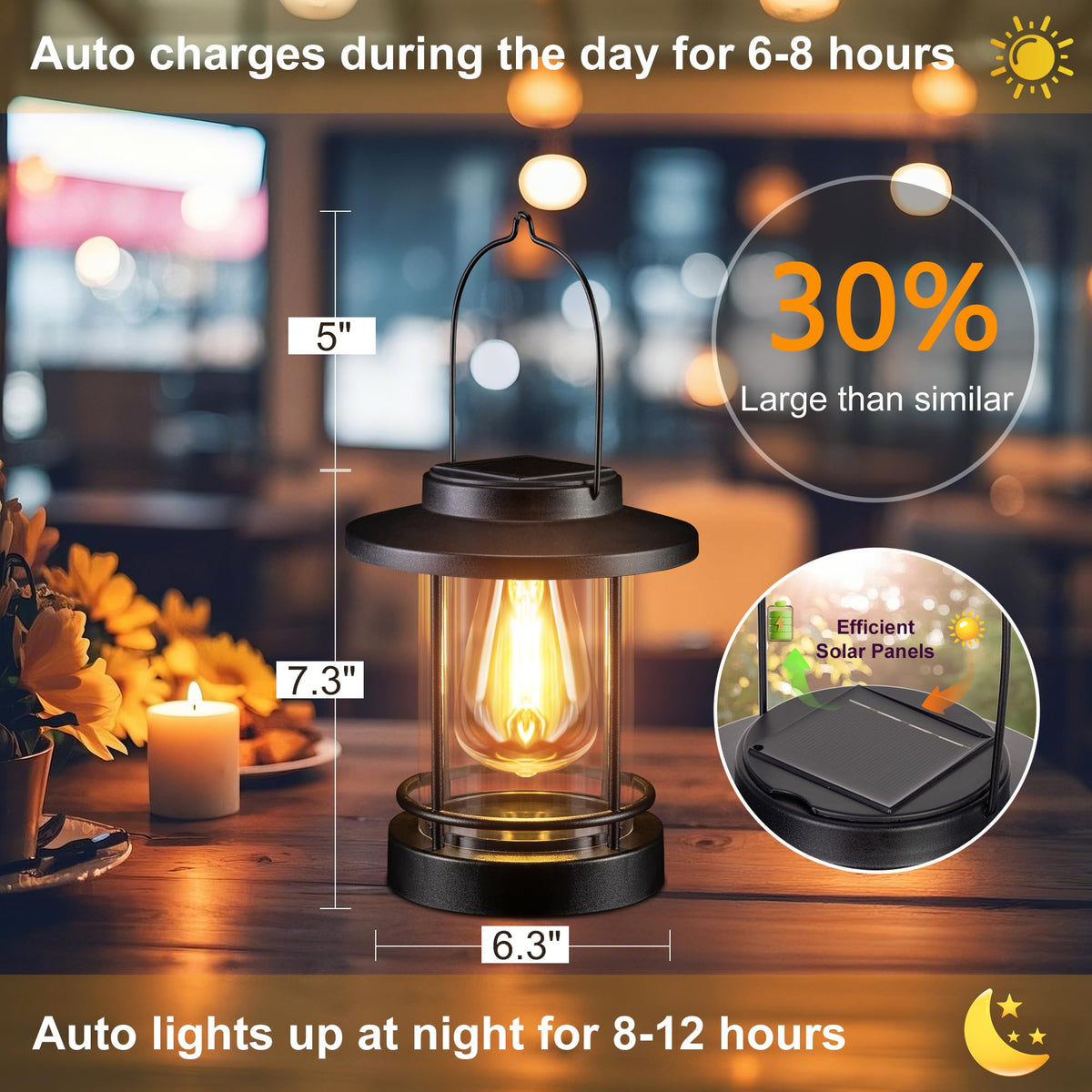 Pearlstar solar lanterns emit warm white light for inviting patios.