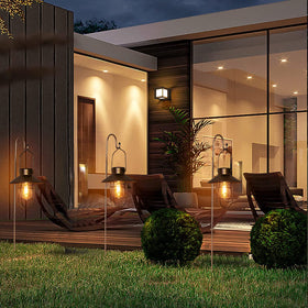 Pearlstar lantern featuring warm white Edison bulb for cozy patios