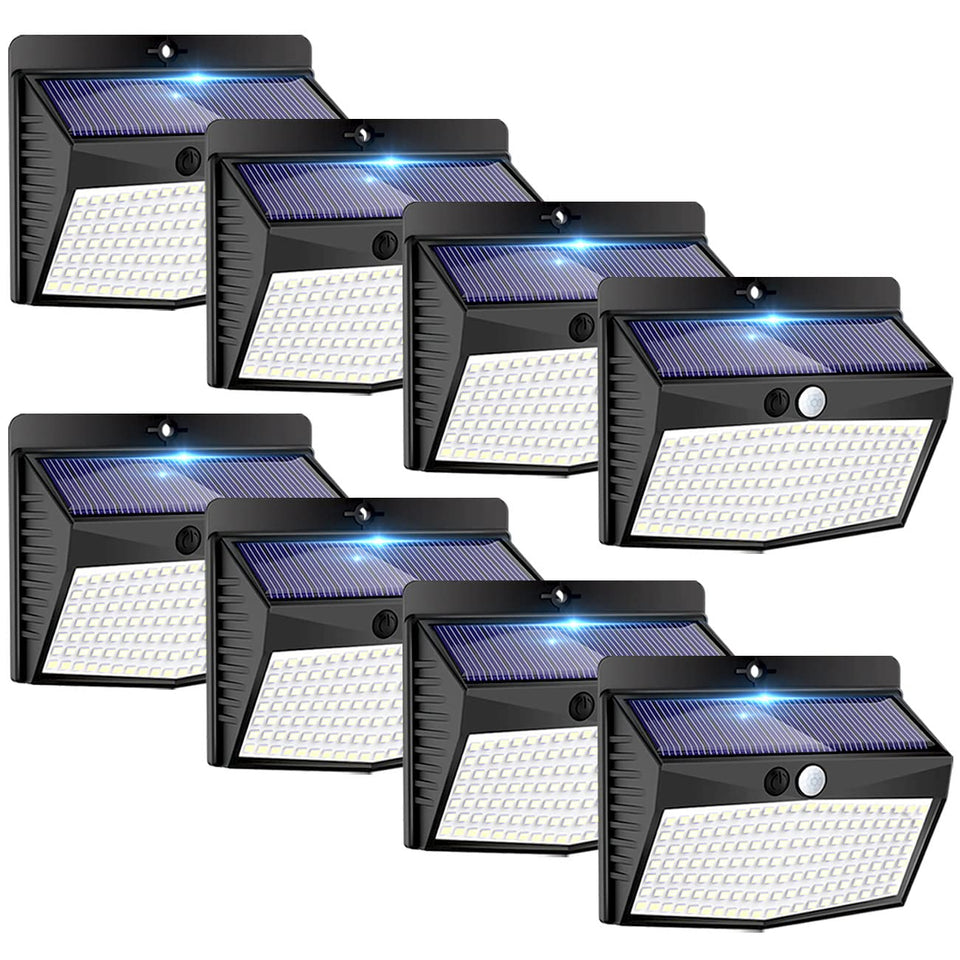 Peasur 138 LED solar light panel illuminating wide outdoor area