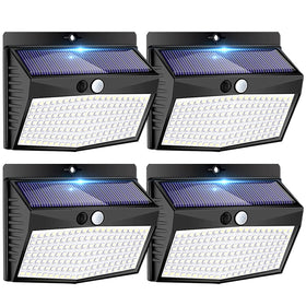 Peasur 138LED solar outdoor lights in pack front view brightening entryway