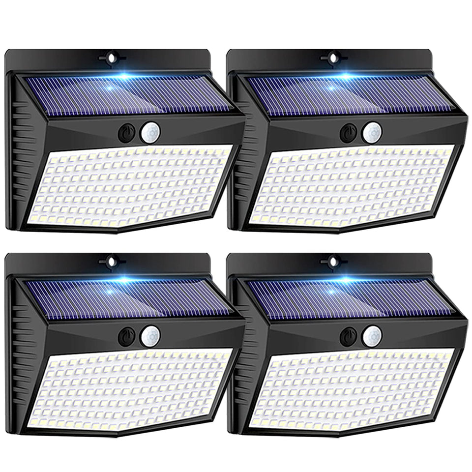 Peasur 138LED solar outdoor lights in pack front view brightening entryway
