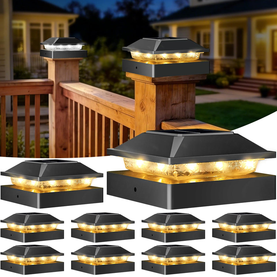 Peasur 4x4 post-cap light warm white illuminates walkways at night