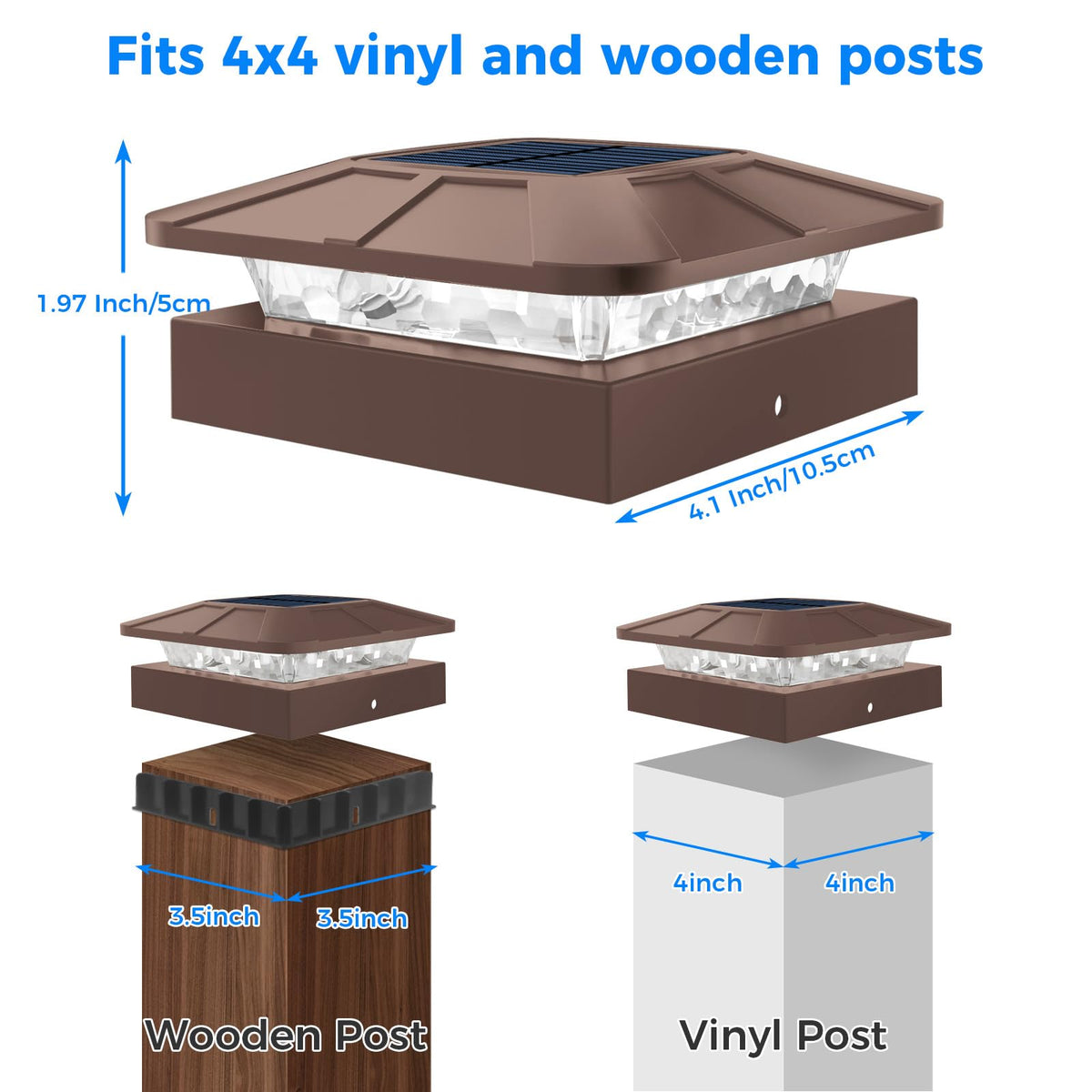 Peasur 4x4 post cap light on brown deck adds welcoming glow