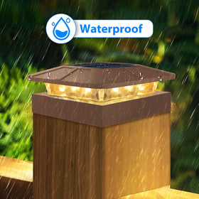 Peasur solar post cap light over brown yard path creates ambience