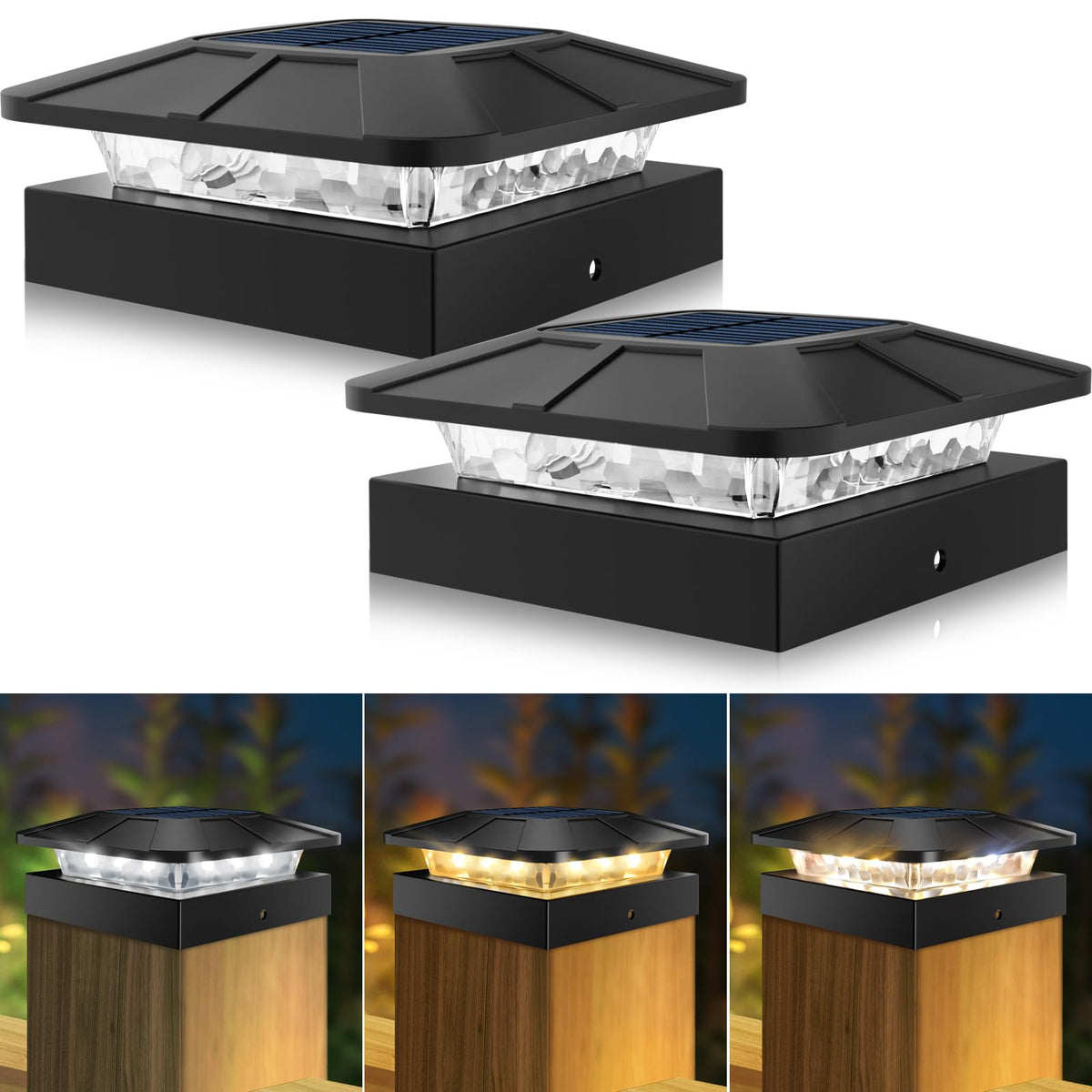 Peasur 4x4 solar post cap light on a wood post for outdoor illumination