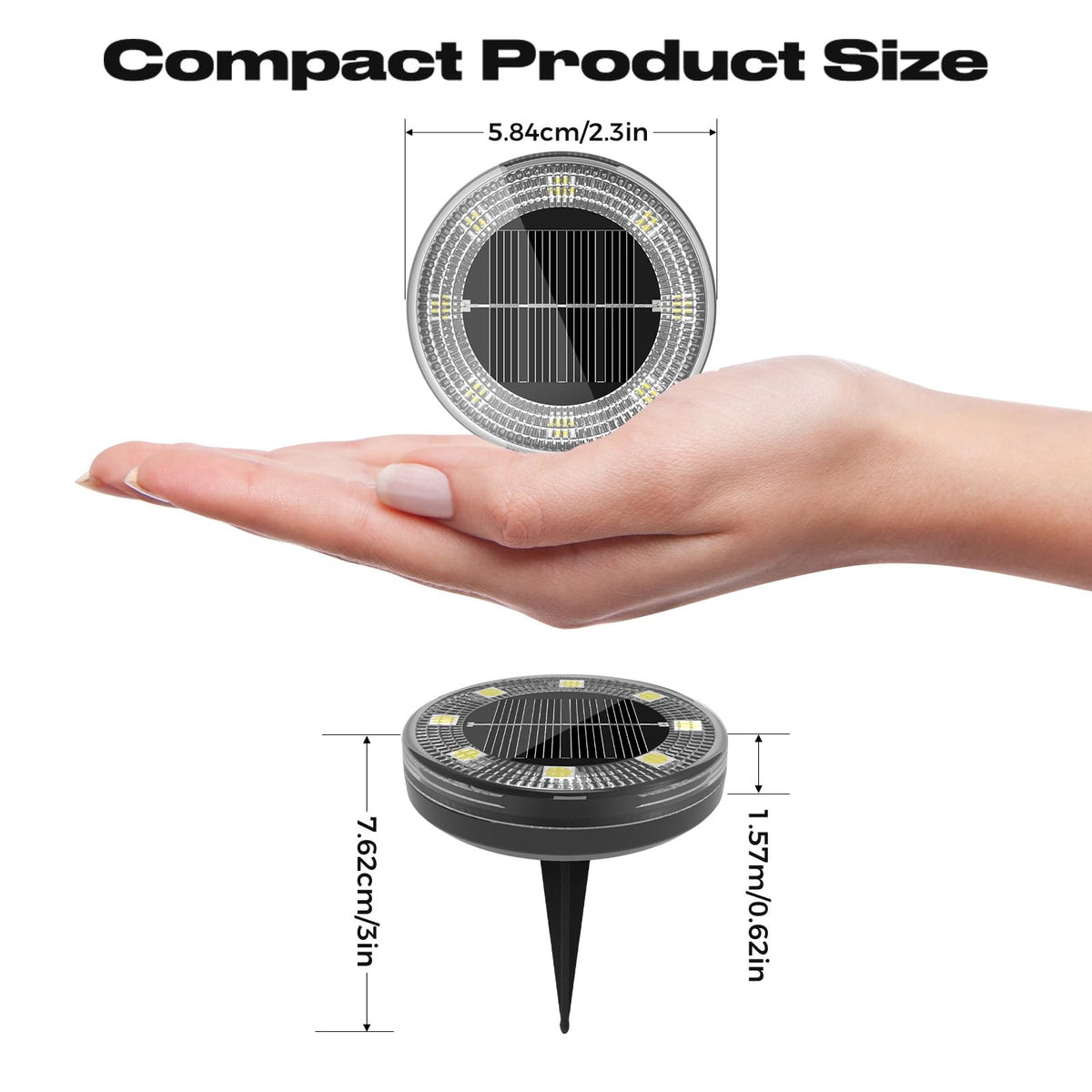 Peasur flat solar disc light guiding steps along a garden edge