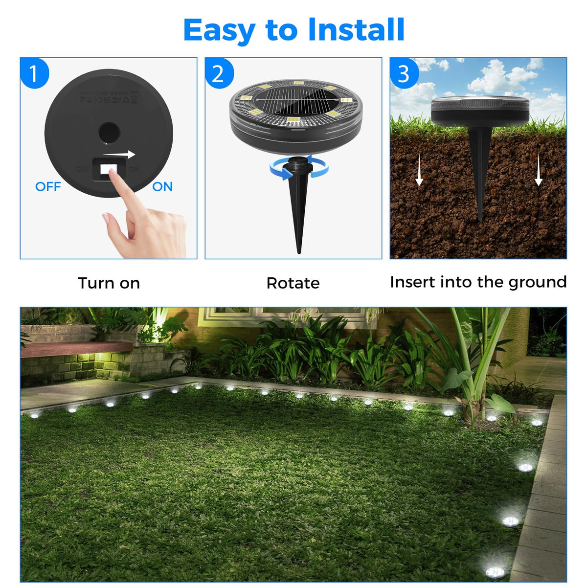Peasur flat solar disc light blends with modern garden decor