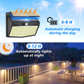 Peasur motion sensor activates full brightness when movement is detected for security.