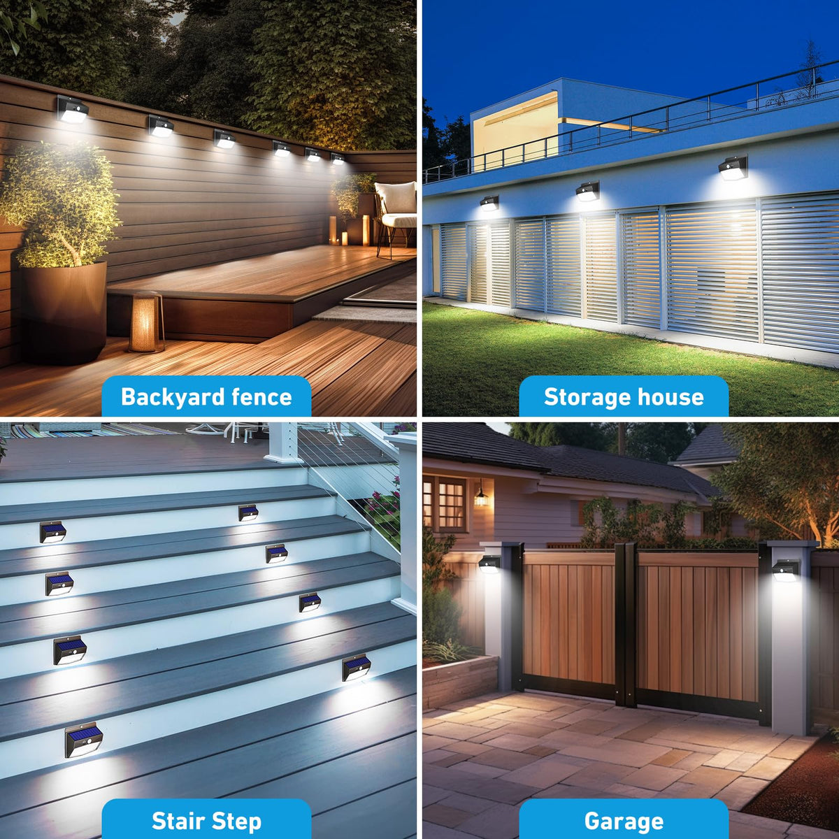 Peasur nighttime illumination for yard and deck creates welcoming ambience.