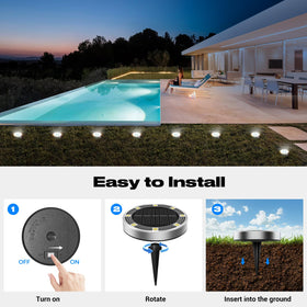 Peasur solar disc light lawn creates subtle ambient lighting along borders.