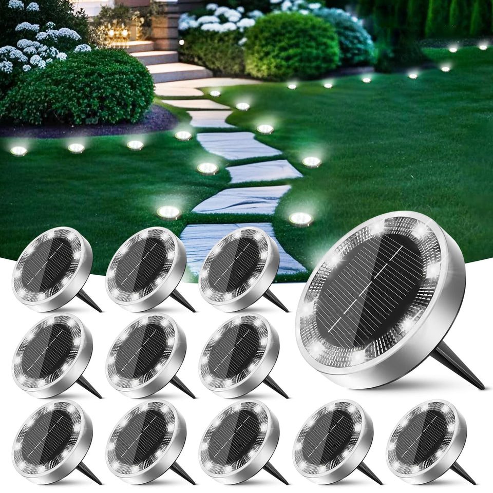 Peasur solar disc light pathway provides a safe, well-lit walkway after dusk.