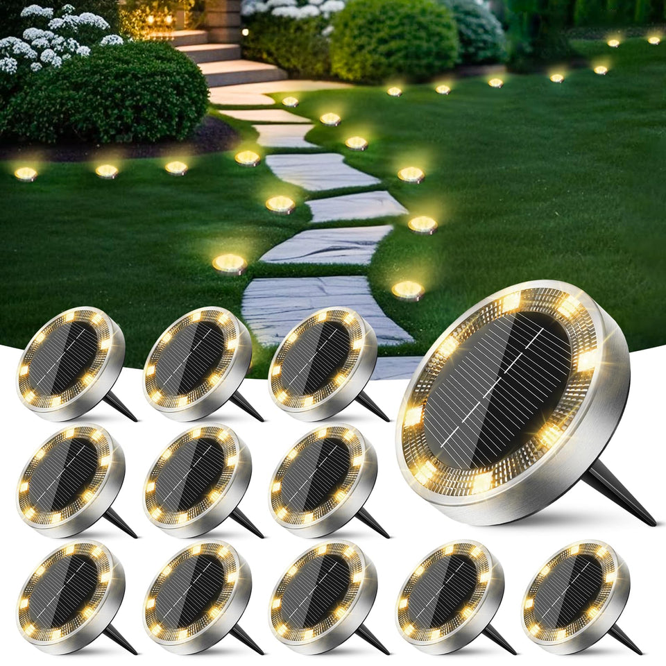 Peasur outdoor disc light providing bright pathway illumination with weatherproof durability.