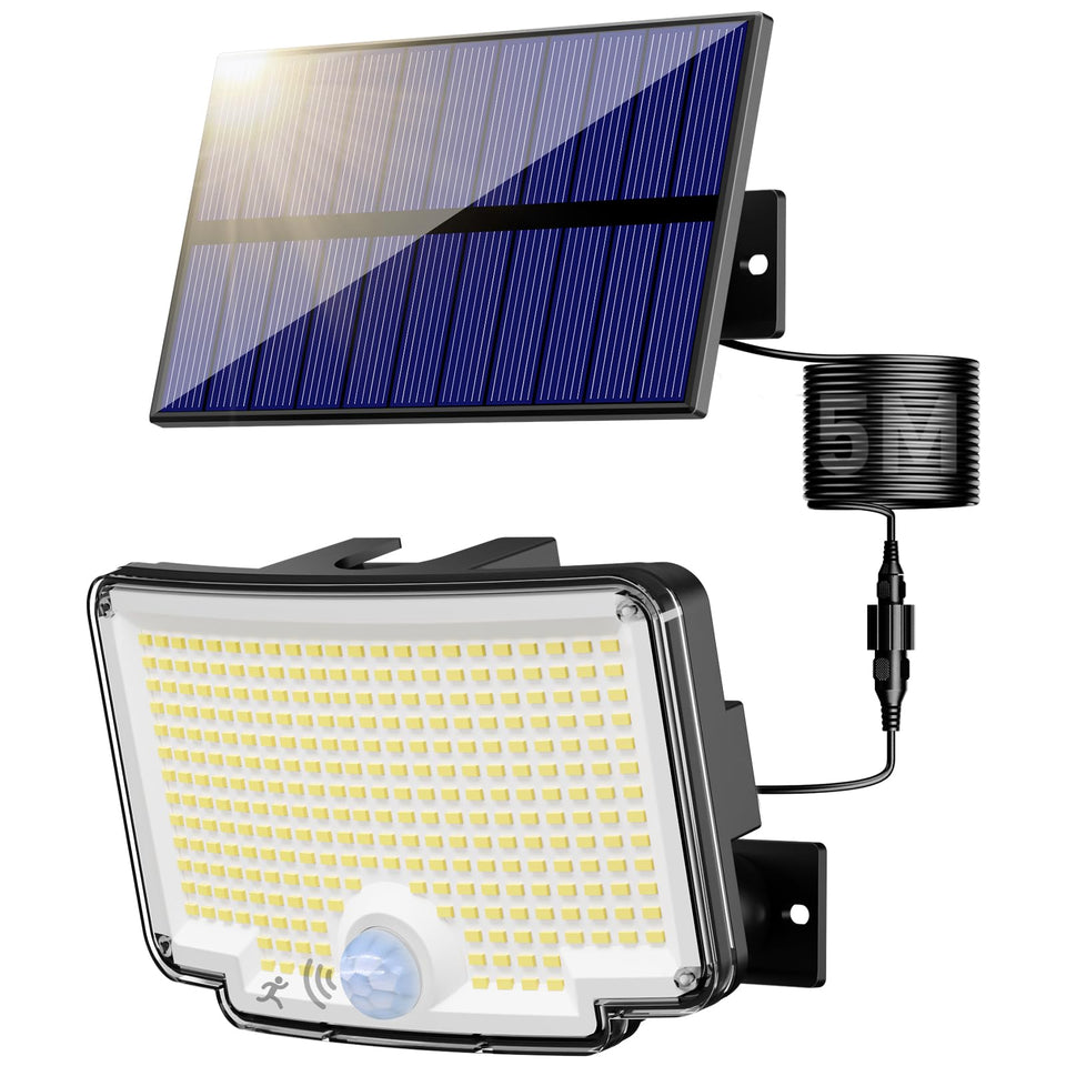 Peasur Solar Motion Lights with 318 LEDs panel providing broad outdoor coverage.