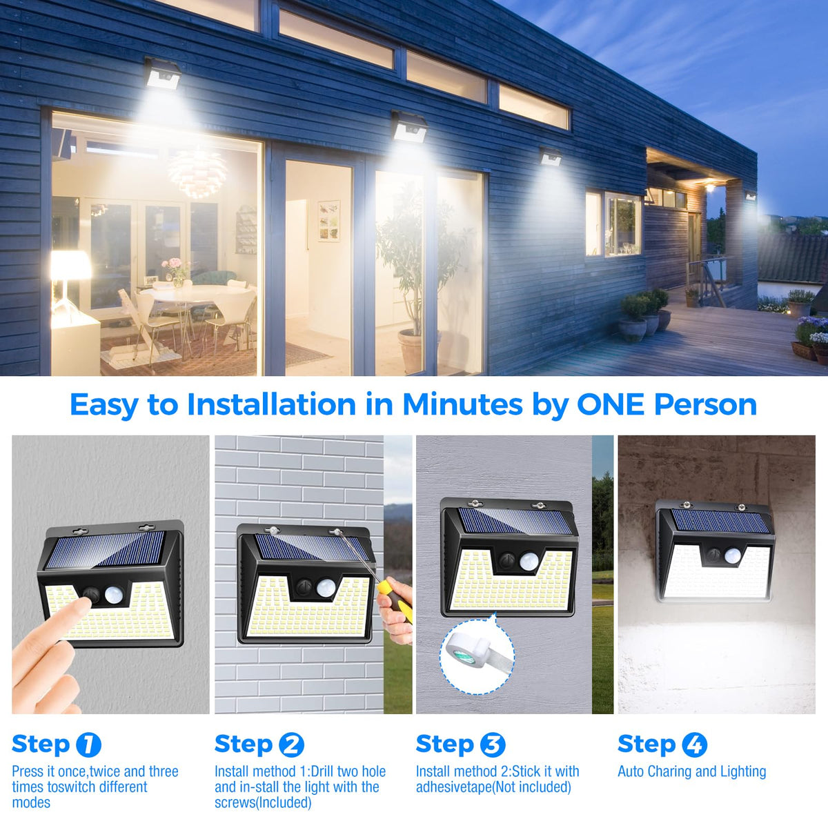 Peasur solar panel charges quickly for overnight illumination
