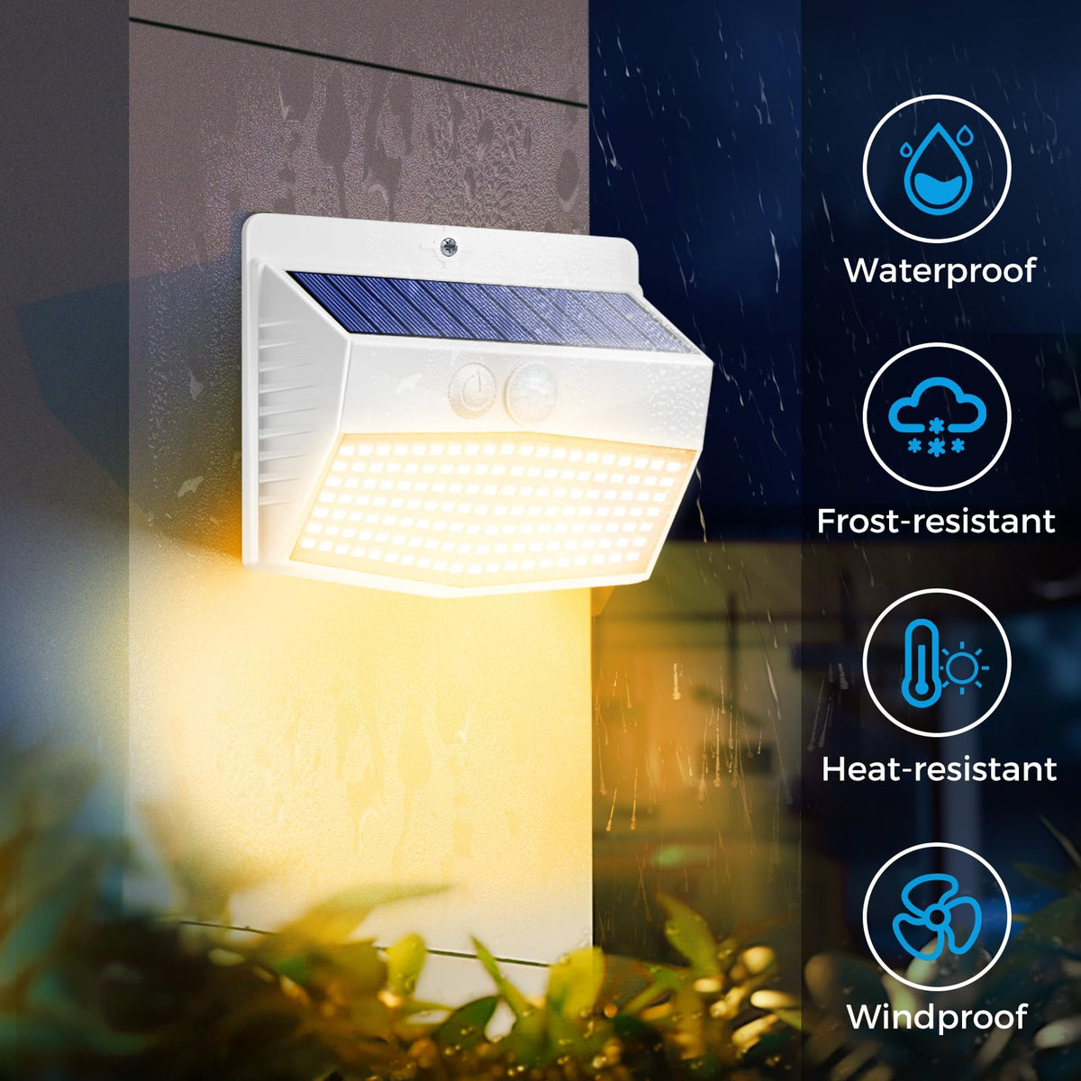Peasur solar panel-powered lights reduce energy use while brightening entrances.