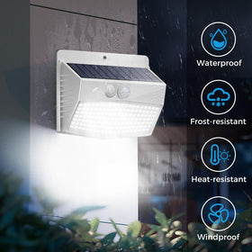 Peasur waterproof outdoor light, sealed housing, back view, withstands rain and sun.