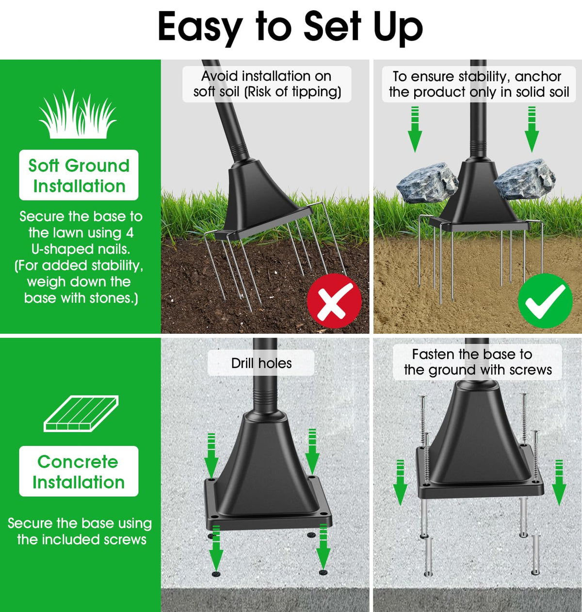 PEATOP two-pack includes ground stakes for lawn installation