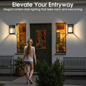 PEATOP motion-sensor porch light highlights entry path automatically.