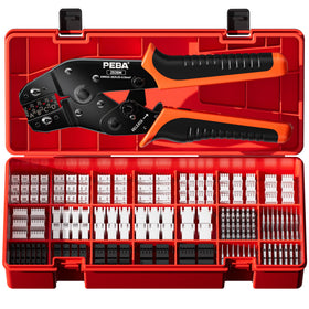 PEBA crimping tool closeup with precise jaws for clean, consistent crimps.