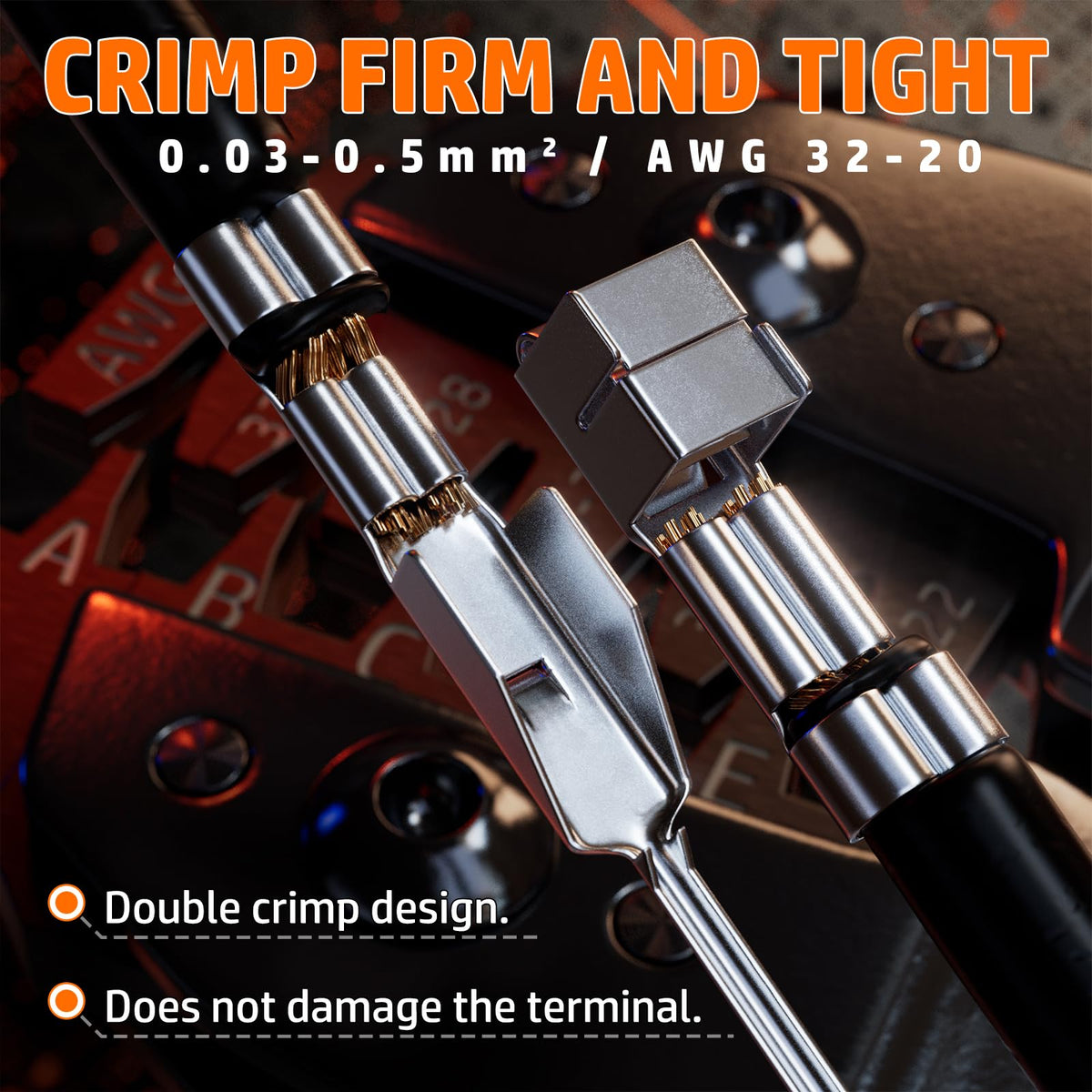 PEBA crimping tool jaws closeup demonstrates precise cutting and crimping for secure terminations.