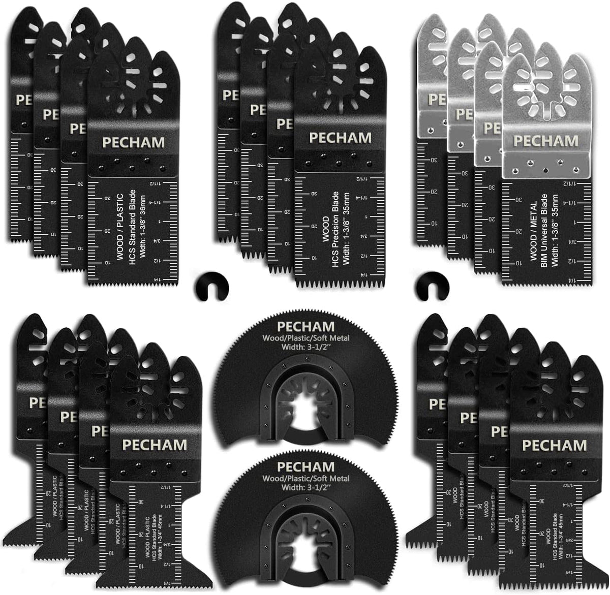 PECHAM 24-piece blade set in box for versatile oscillating tool cuts.