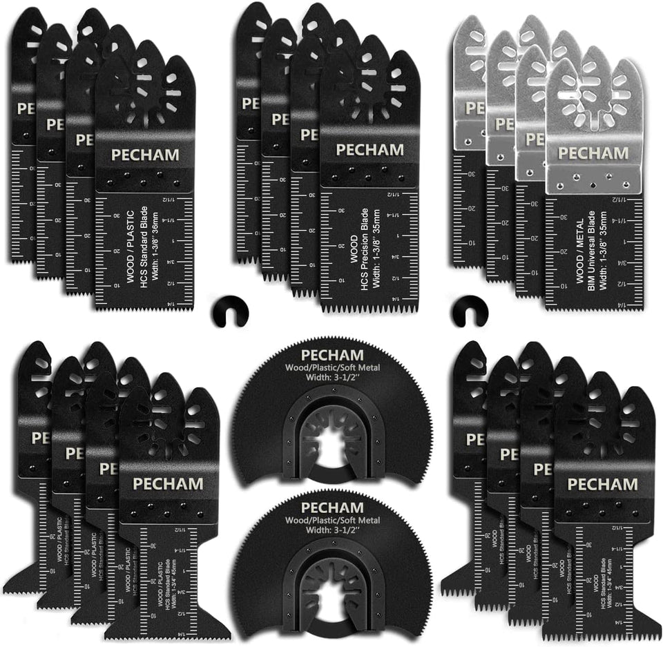 PECHAM 24-piece blade set in box for versatile oscillating tool cuts.
