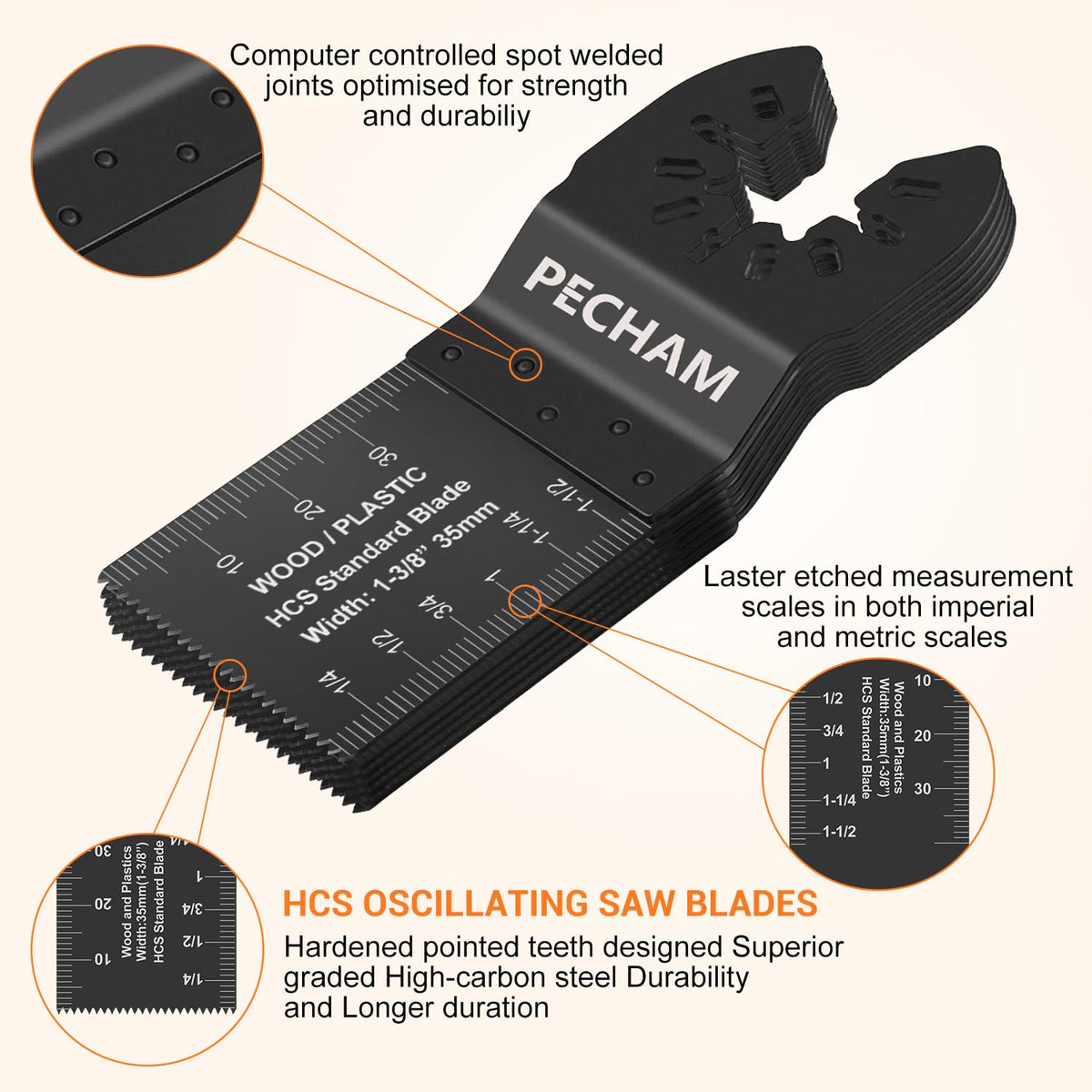 PECHAM arc-edge design reduces vibration for steadier cuts.