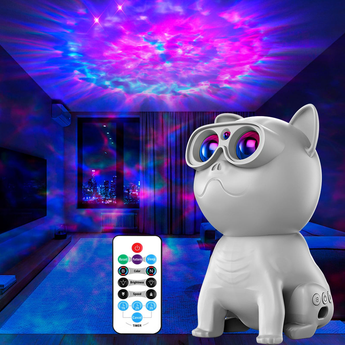 Pedica Galaxy Projector oval dog-design with angled nebula projection for sleep-friendly lighting.