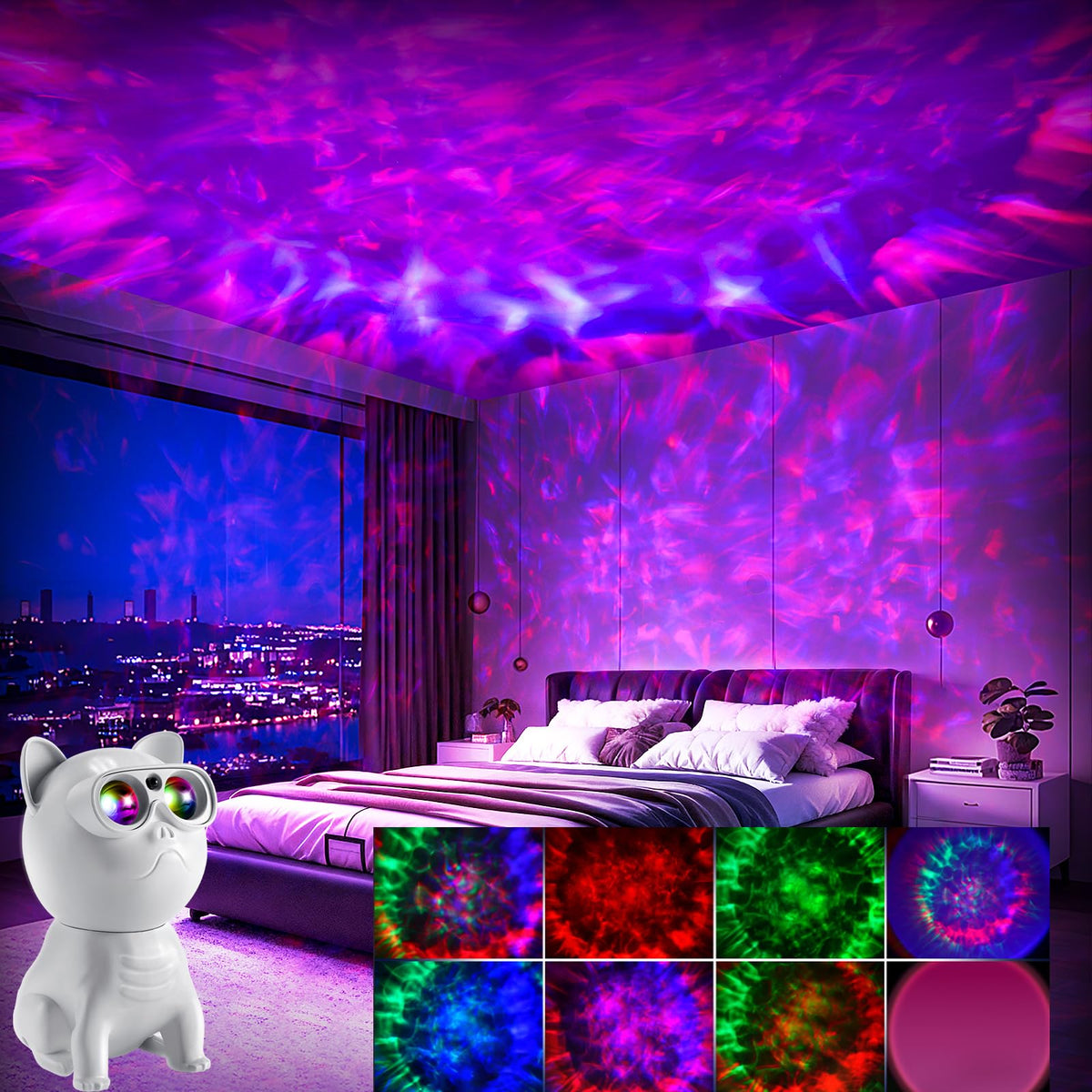 Pedica Galaxy Projector oval remote-control in use for easy room-wide adjustments.