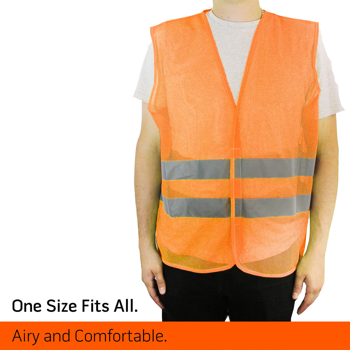 PeerBasics safety vest mesh panel closeup emphasizes airy comfortable wear.