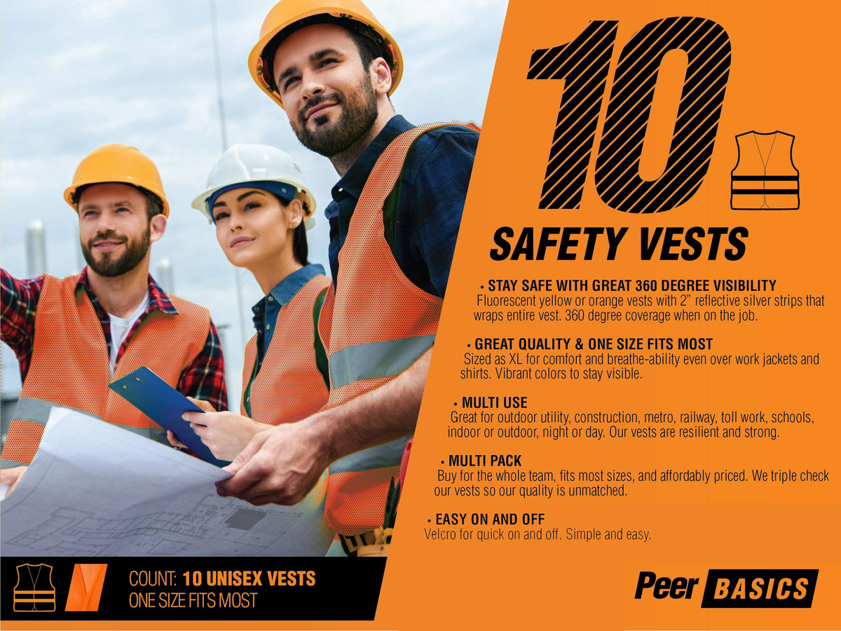 PeerBasics safety vest reflective strip detail enhances visibility in low light.