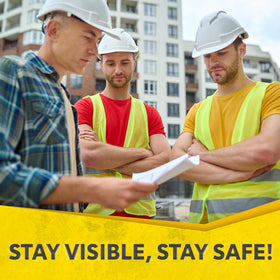 PeerBasics safety vest back view with full wrap reflective strips for night use