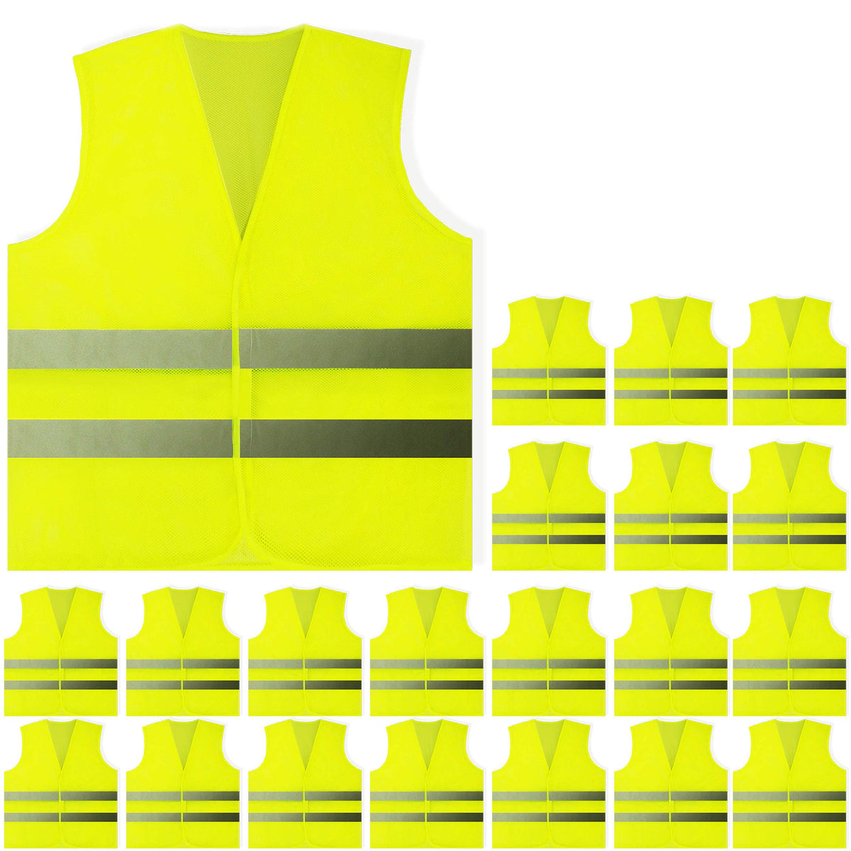 PeerBasics yellow vest with 360-visibility front view for day and night use.