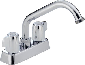 Peerless 2-handle centerset utility sink faucet in chrome, front view.