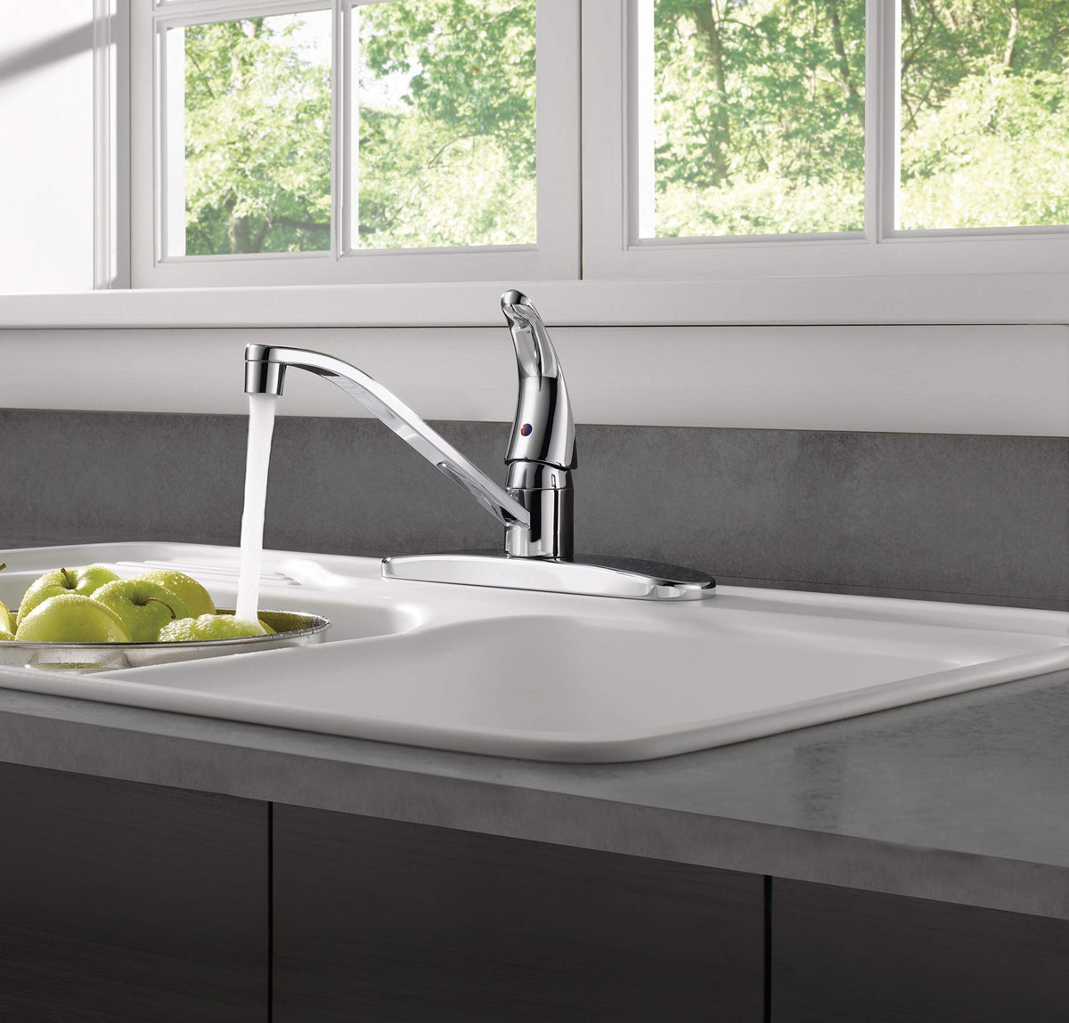 Peerless P110LF chrome faucet handle close-up highlighting precise control