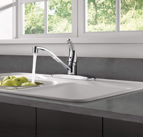 Peerless P110LF chrome faucet handle close-up highlighting precise control