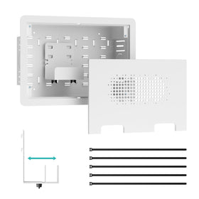 PEGZONE 9-inch in-wall media box front view showing clutter-free setup