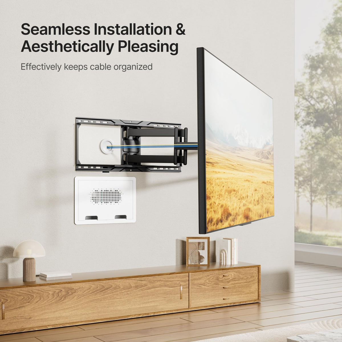 PEGZONE 9-inch in-wall media box in-wall installation demonstrating discreet cabling