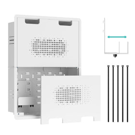 PEGZONE front view of the in-wall media box showing discreet behind-TV organization