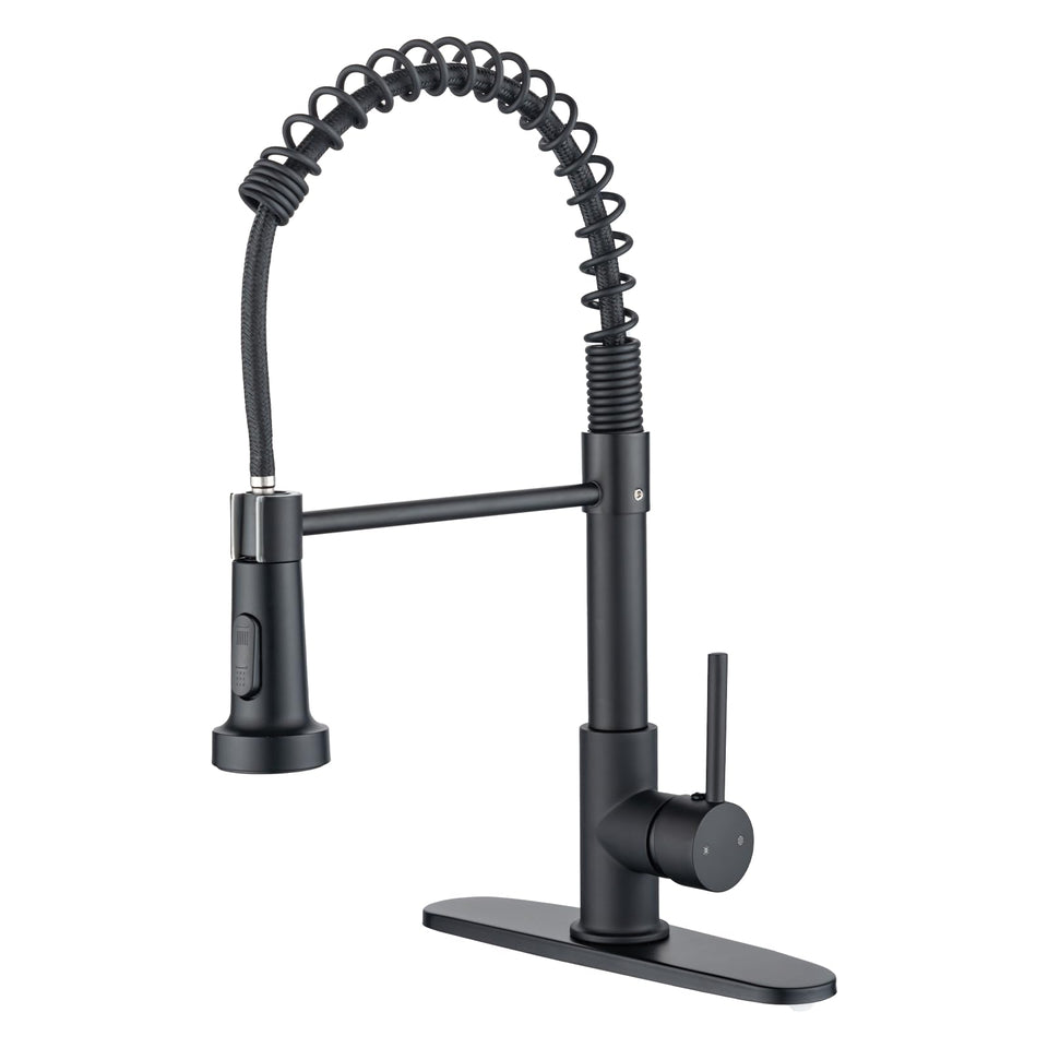 peicuai-plus black kitchen faucet with pull-down sprayer for easy pot filling and rinsing