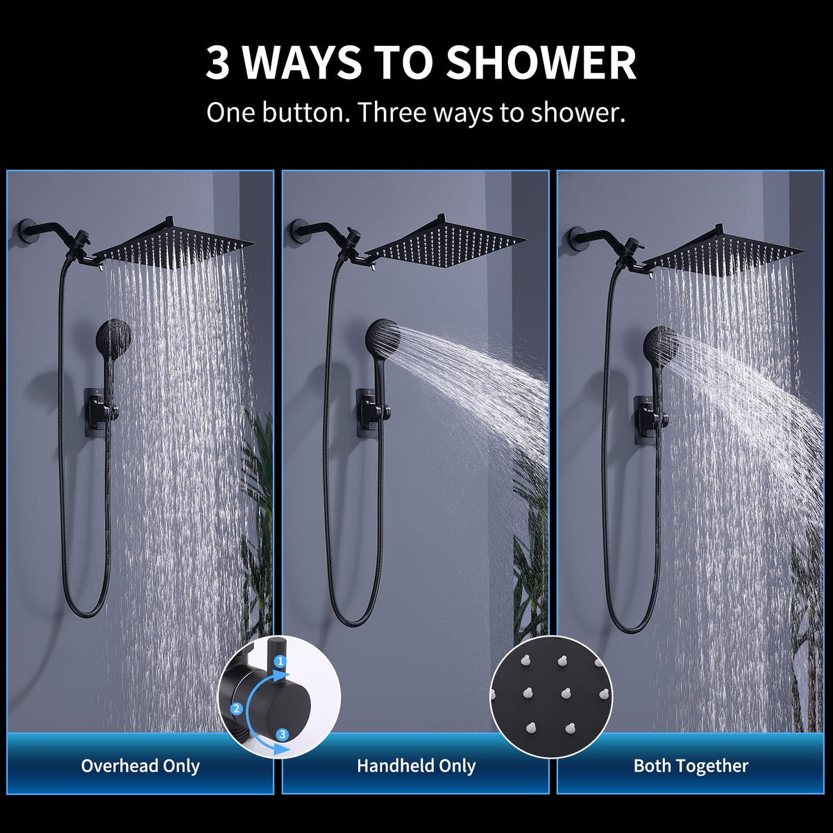 Peicuai Plus 3-way black diverter for seamless mode switching