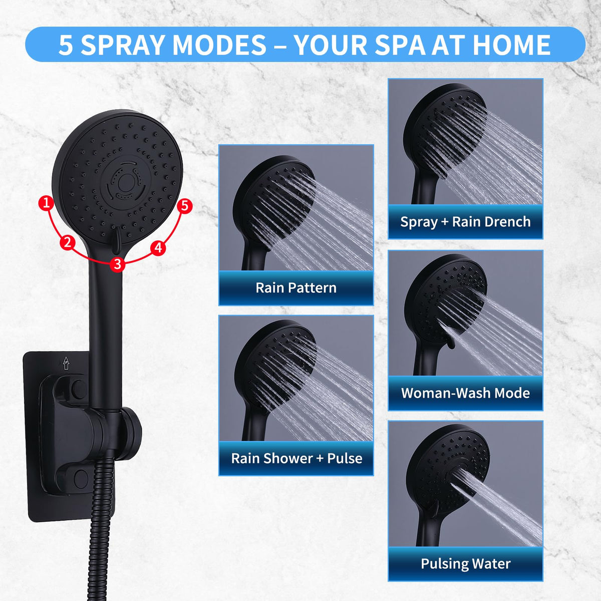 Peicuai Plus handheld 5-mode shower for versatile spray options