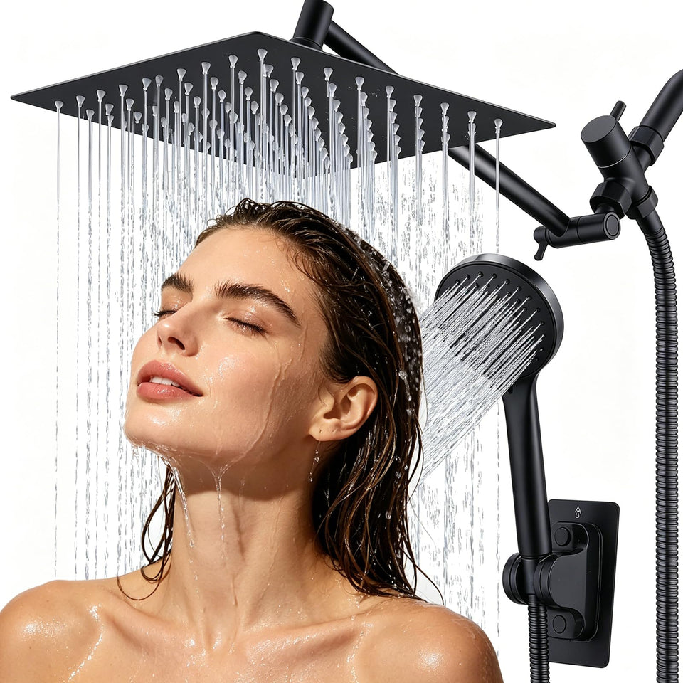 Peicuai Plus 10-inch matte black rainfall shower head delivers immersive full-body coverage