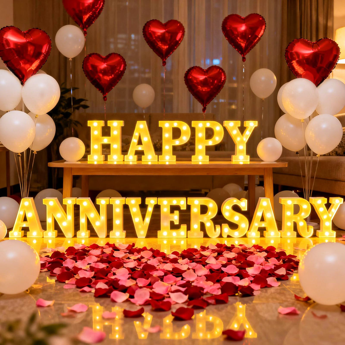 Peledic Happy Anniversary letters sign glowing for romantic wall decor.