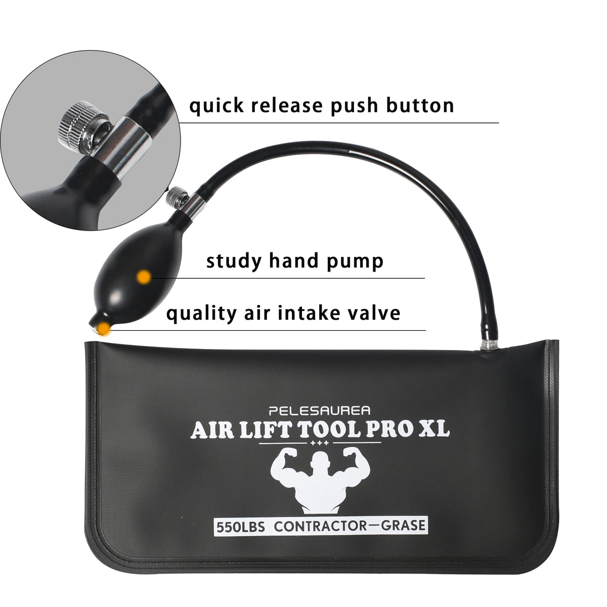 Pelesaurea air wedge anti-slip feature helps secure surfaces during setup.