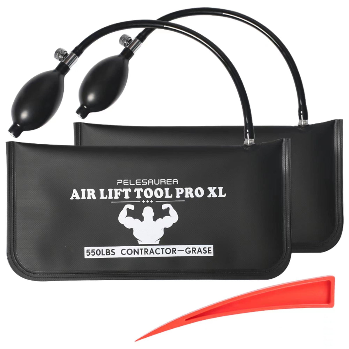 Pelesaurea air wedge bag 2pcs setup shows reusable spacers for quick leveling.