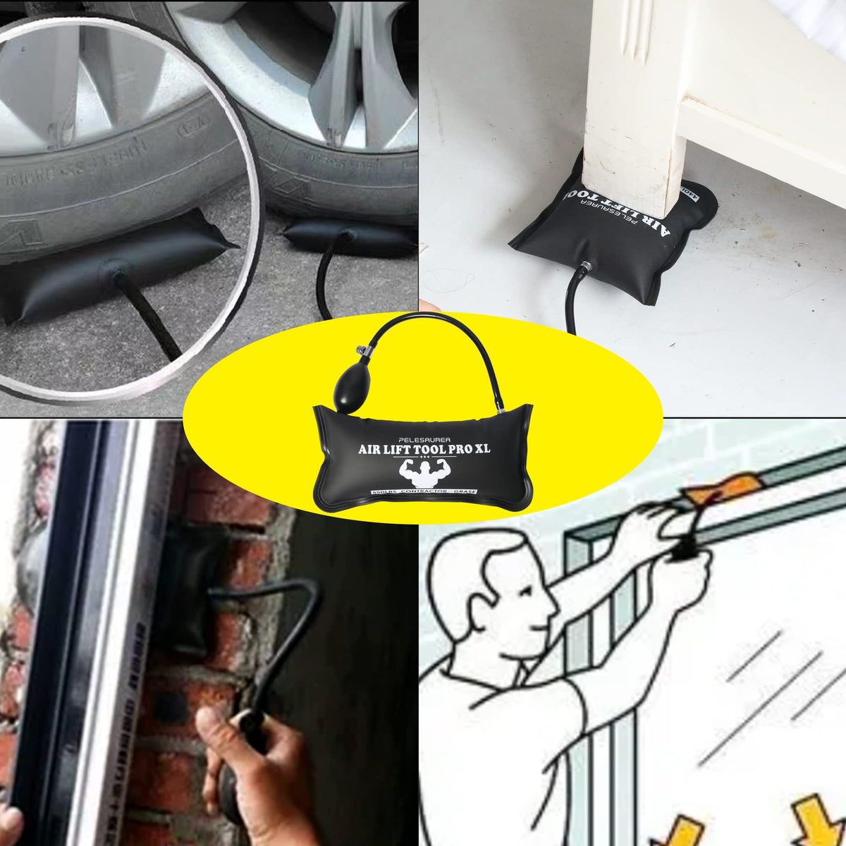 Pelesaurea air wedge complete kit with two airbags and pry bars.