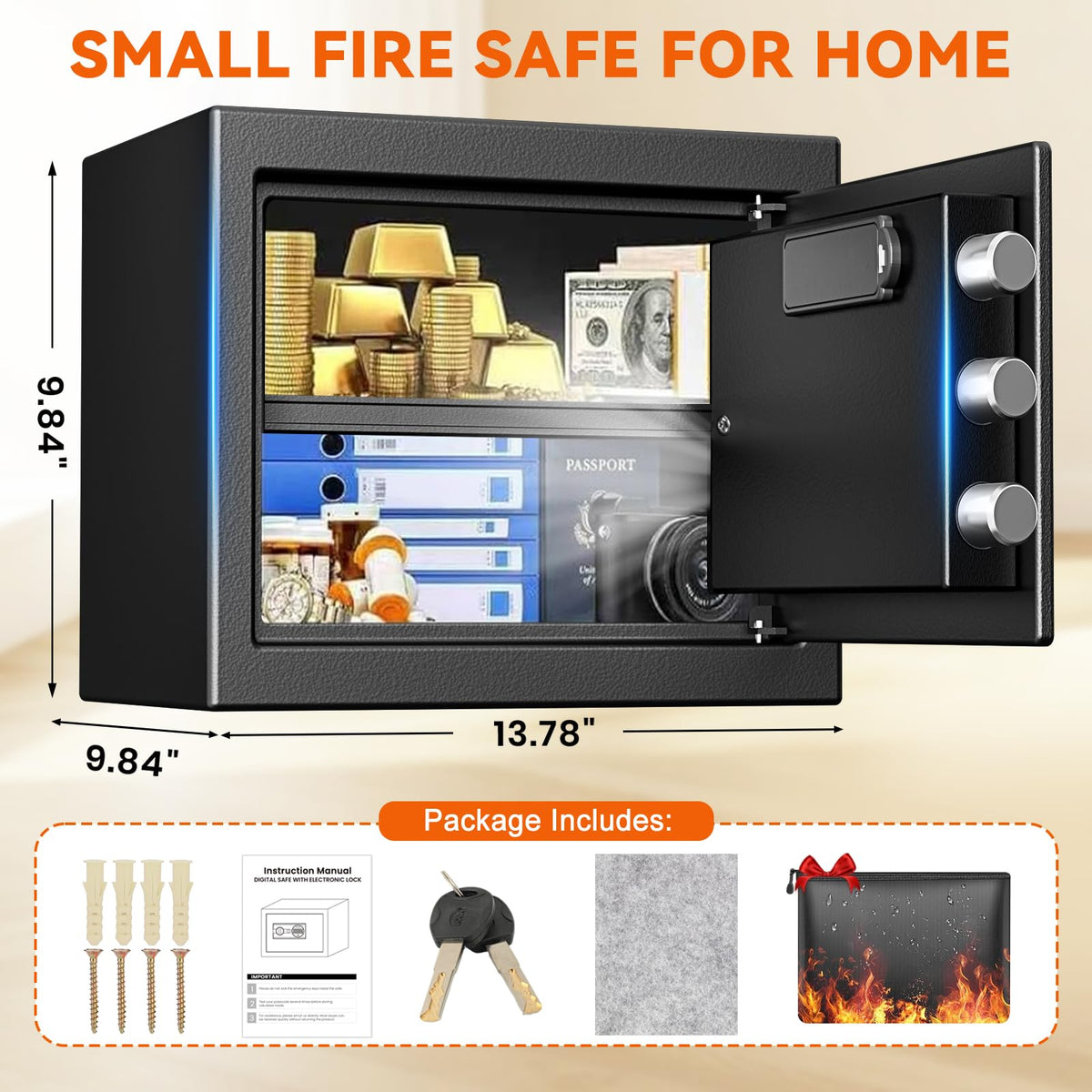 Pelinix safe interior light illuminating valuables inside