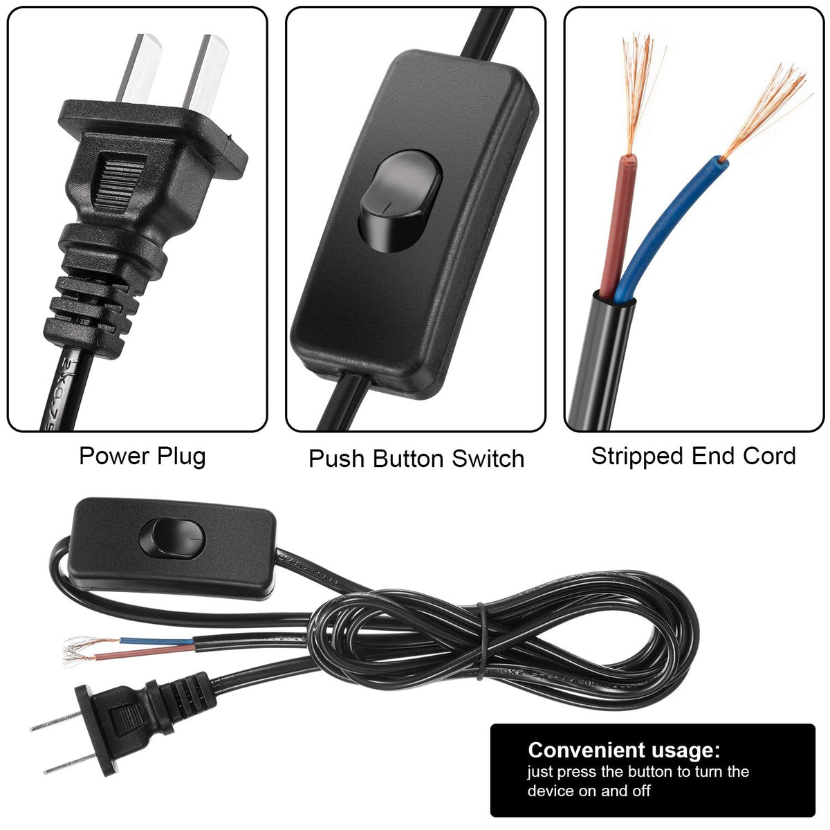 Pelopy 6ft lamp cord in use for bedside or desk lighting.